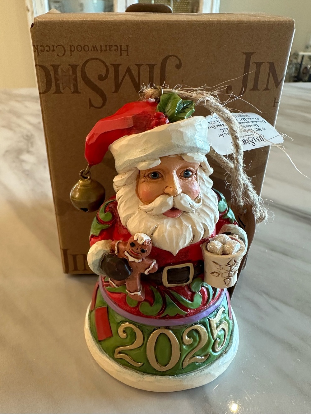 Jim Shore Red, Green & White 2025 Santa Bell Ornament